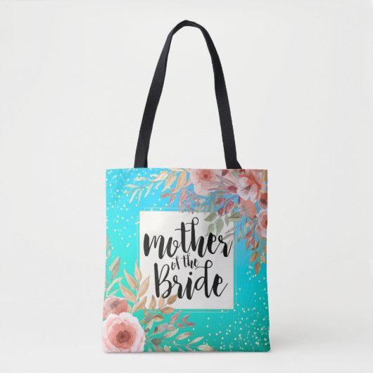 Tote Bag Mère mariage de la mariée rose Floral Turquoise Or (Devant)
