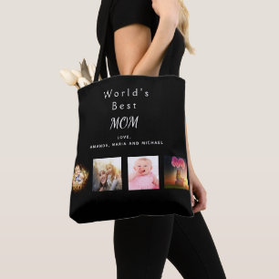 Tote Bag Mère Meilleure maman photo de famille collage noir