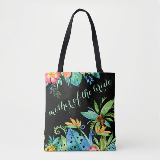 Tote Bag Mère noire florale tropicale de la mariée (Devant)