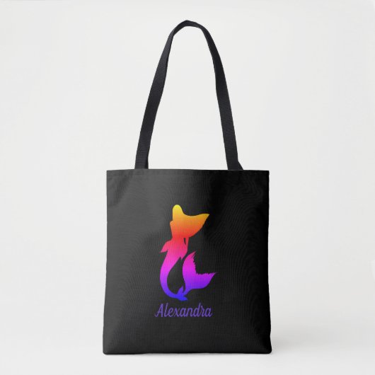 Tote Bag Mermaid Elegant Noir Multicolor Silhouette Nom (Devant)