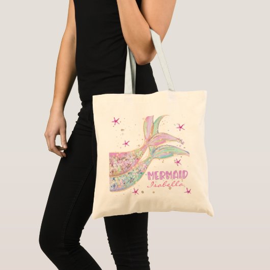 Tote Bag Mermaid Queue rose Green Parties scintillant or pe (Devant (produit))
