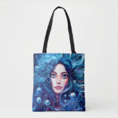 Tote Bag Mermaid Sea Goddess Nymphe Siren bleu sous l'eau (Devant)