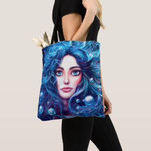 Tote Bag Mermaid Sea Goddess Nymphe Siren bleu sous l'eau
