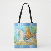 TOTE BAG MERMAID & SEA STALLION, UNICORN D'IMAGINAIRE WHIMS (Devant)