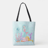 Tote Bag Mermaids et méduses sous l'aquarelle marine (Dos)