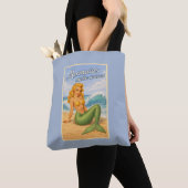 Tote Bag Mermaids Make Waves Retro Pin-Up Art Coastal Blue (De près)