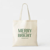 Tote Bag Merry And Bright Christmas Holiday Green (Dos)
