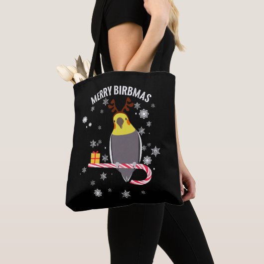 Tote Bag Merry Birbmas Funny Cockatiel Bird Holiday for Chr (De près)