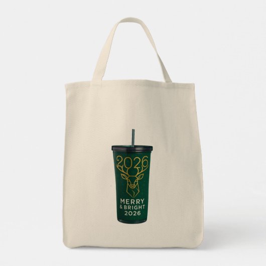 Tote Bag Merry & Bright 2026 Geometric Reindeer Acrylic Tra (Dos)