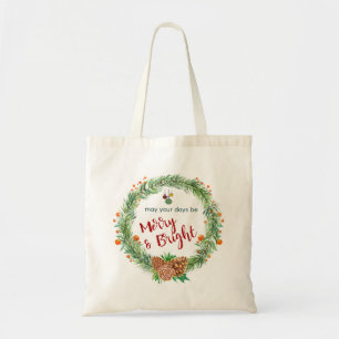Tote Bag Merry & Bright Christmas Wreath