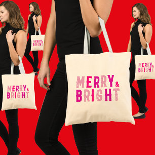 Tote Bag Merry & Bright, Joyeux Noël, Cadeau de Noël