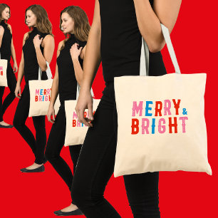 Tote Bag Merry & Bright, Joyeux Noël, Cadeau de Noël