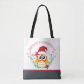 Tote Bag Merry Christmas Cute Owl Wreath (Devant)