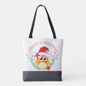 Tote Bag Merry Christmas Cute Owl Wreath (Dos)