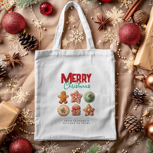 Tote Bag Merry Christmas Holiday Baking Festive Cookies