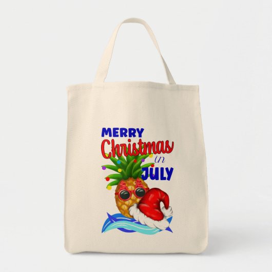 Tote Bag Merry Christmas in July, Xmas Hat Pineapple (Devant)