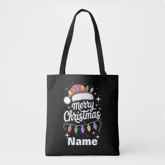 Tote Bag Merry Christmas Lights Santa Hat Personalized Gift (Devant)