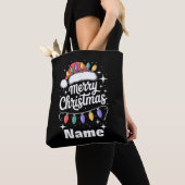 Tote Bag Merry Christmas Lights Santa Hat Personalized Gift (De près)