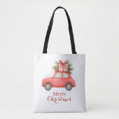 Tote Bag Merry Christmas Red Car – Personalized Holiday  (Devant)