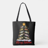 Tote Bag Merry Fishmas Funky Christmas Tree Lights Fish Fis (Dos)