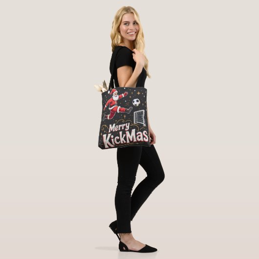 Tote Bag Merry Kickmas Funny Santa Claus Amateurs de footba (Sur le modèle)