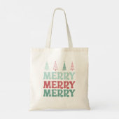 Tote Bag Merry Merry Merry with Pastel Boho Christmas Trees (Dos)