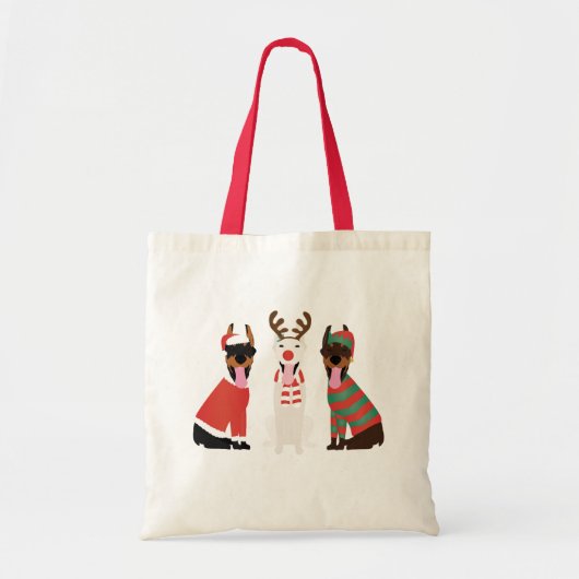 Tote Bag Merry Woofmas Dobermann Chiens de Noël (Devant)