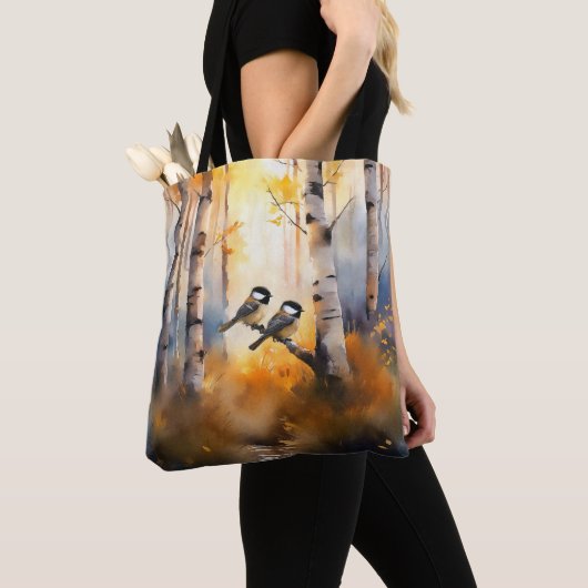 Tote Bag Mésanges chanteuses dans une forêt automnale (De près)