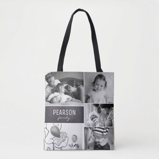 Tote Bag Message spécial Collage de famille noir et blanc (Devant)