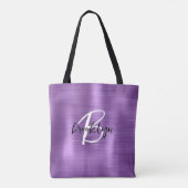 Tote Bag Métal brossé violet noir noir Monogramme blanc (Dos)