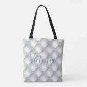 Tote Bag Métal Satin Blanc Mint Vert Bling Nom (Dos)