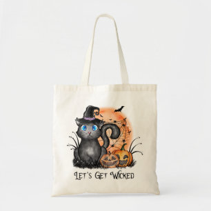 Tote Bag Mettons-nous les méchants ! Chat à sorcière noir
