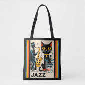 Tote Bag Mi siècle Jazz Age HepCat Chat Noir (Devant)