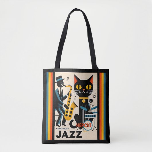 Tote Bag Mi siècle Jazz Age HepCat Chat Noir (Devant)