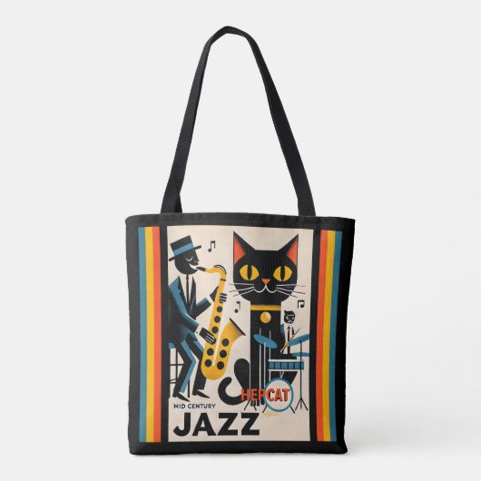 Tote Bag Mi siècle Jazz Age HepCat Chat Noir (Dos)