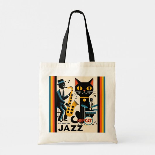 Tote Bag Mi siècle Jazz Age HepCat Chat Noir (Dos)
