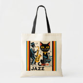 Tote Bag Mi siècle Jazz Age HepCat Chat Noir (Devant)
