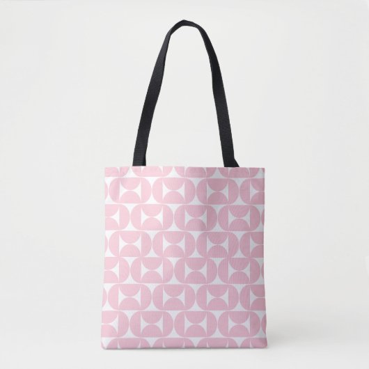 Tote Bag Mi-Siècle Moderne Bébé rose et blanc Motif (Devant)