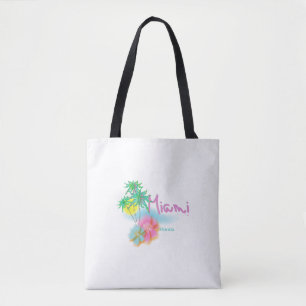 Tote Bag Miami, Floride, Palmiers, Fleurs, Cool