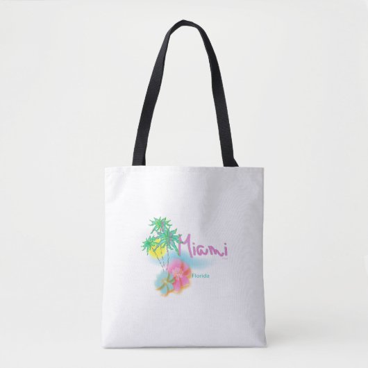 Tote Bag Miami, Floride, Palmiers, Fleurs, Cool (Devant)