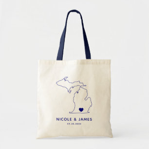 Tote Bag Michigan Map Mariage Welcome Bag Fourre-tout, Navy