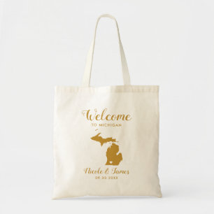 Tote Bag Michigan Map Mariage Welcome Bag, Gold