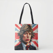 Tote Bag Mick Jagger Rolling Stones devant un Union Jac (Devant)