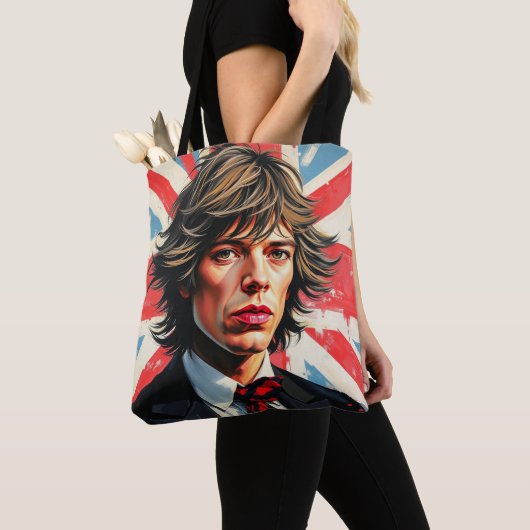 Tote Bag Mick Jagger Rolling Stones devant un Union Jac (De près)