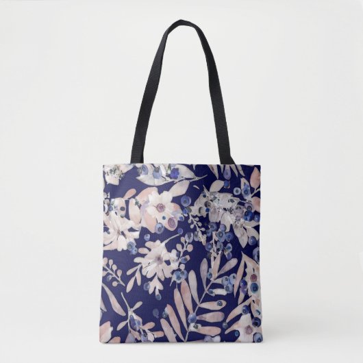 Tote Bag Midnight Indigo Eucalyptus & Blueberry Botanical (Devant)