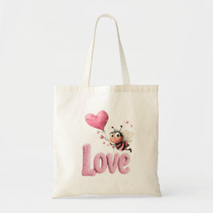 Tote Bag Mignon Abeille Douce Rose Amour Ballon à cœur