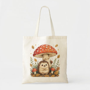 Tote Bag Mignon Art de Cottagecore avec Hérisson et Champig