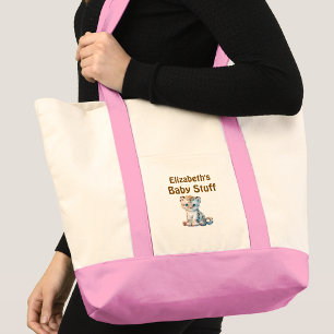 Tote Bag Mignon bébé léopard truc nom rose marron
