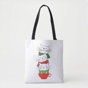 Tote Bag Mignon bol écharpes trois chats Fête Drôle