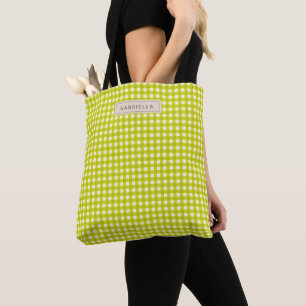 Tote Bag Mignon Chartreuse Gingham à Carreaux Personnalisé